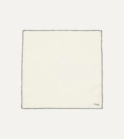 Ivory And Navy Shoestring Border Silk Pocket Square