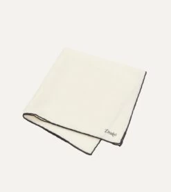 Ivory And Navy Shoestring Border Silk Pocket Square -Drakes Shop DR1AE022664 01 2