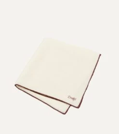 Ivory And Burgundy Shoestring Border Silk Pocket Square -Drakes Shop DR1AE022664 02 2