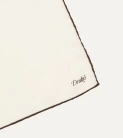 Ivory And Brown Shoestring Border Silk Pocket Square -Drakes Shop DR1AE022664 03 4