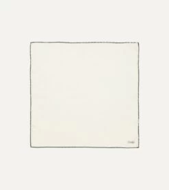 Ivory And Green Shoestring Border Silk Pocket Square