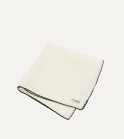 Ivory And Green Shoestring Border Silk Pocket Square -Drakes Shop DR1AE022664 04 2