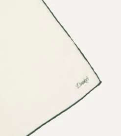 Ivory And Green Shoestring Border Silk Pocket Square -Drakes Shop DR1AE022664 04 4
