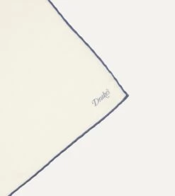 Ivory And Blue Shoestring Border Silk Pocket Square -Drakes Shop DR1AE022664 05 4