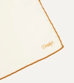 Ivory And Gold Shoestring Border Silk Pocket Square -Drakes Shop DR1AE022664 06 4