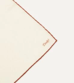 Ivory And Rust Shoestring Border Silk Pocket Square -Drakes Shop DR1AE022664 07800 4