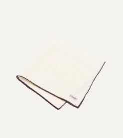 Ivory And Purple Shoestring Border Silk Pocket Square -Drakes Shop DR1AE022664 08 2