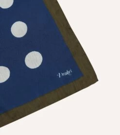 Olive, Navy And Ecru Large Spots Print Cotton-Silk Pocket Square -Drakes Shop DR1AE024074 01251 3