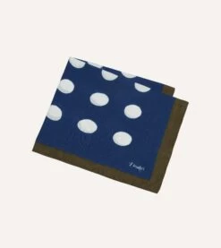 Olive, Navy And Ecru Large Spots Print Cotton-Silk Pocket Square -Drakes Shop DR1AE024074 01251 4