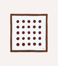 Brown, Ecru And Red Large Spots Print Cotton-Silk Pocket Square