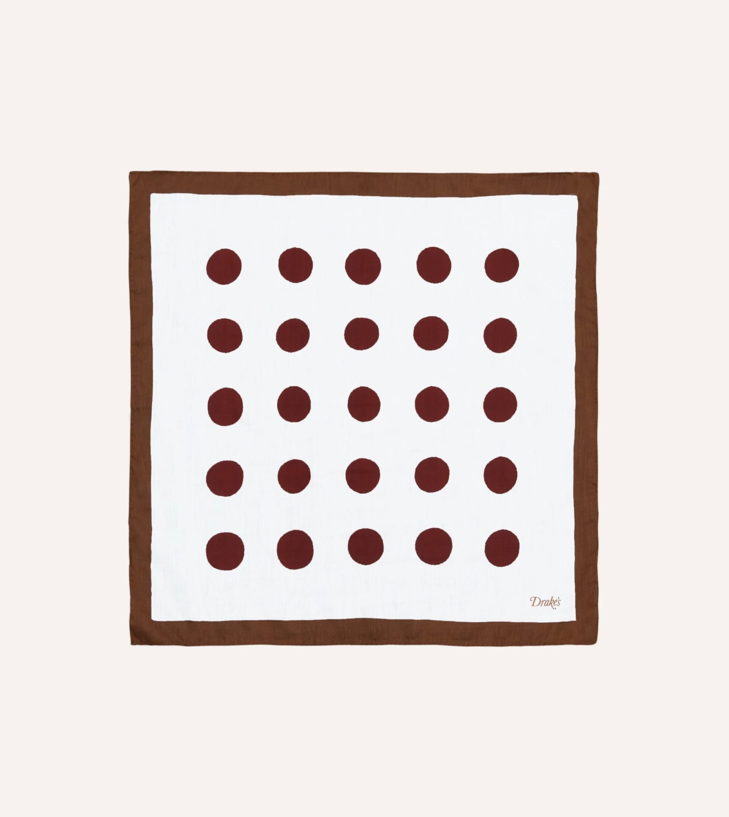 Brown, Ecru And Red Large Spots Print Cotton-Silk Pocket Square 3 Brown, Ecru And Red Large Spots Print Cotton-Silk Pocket Square