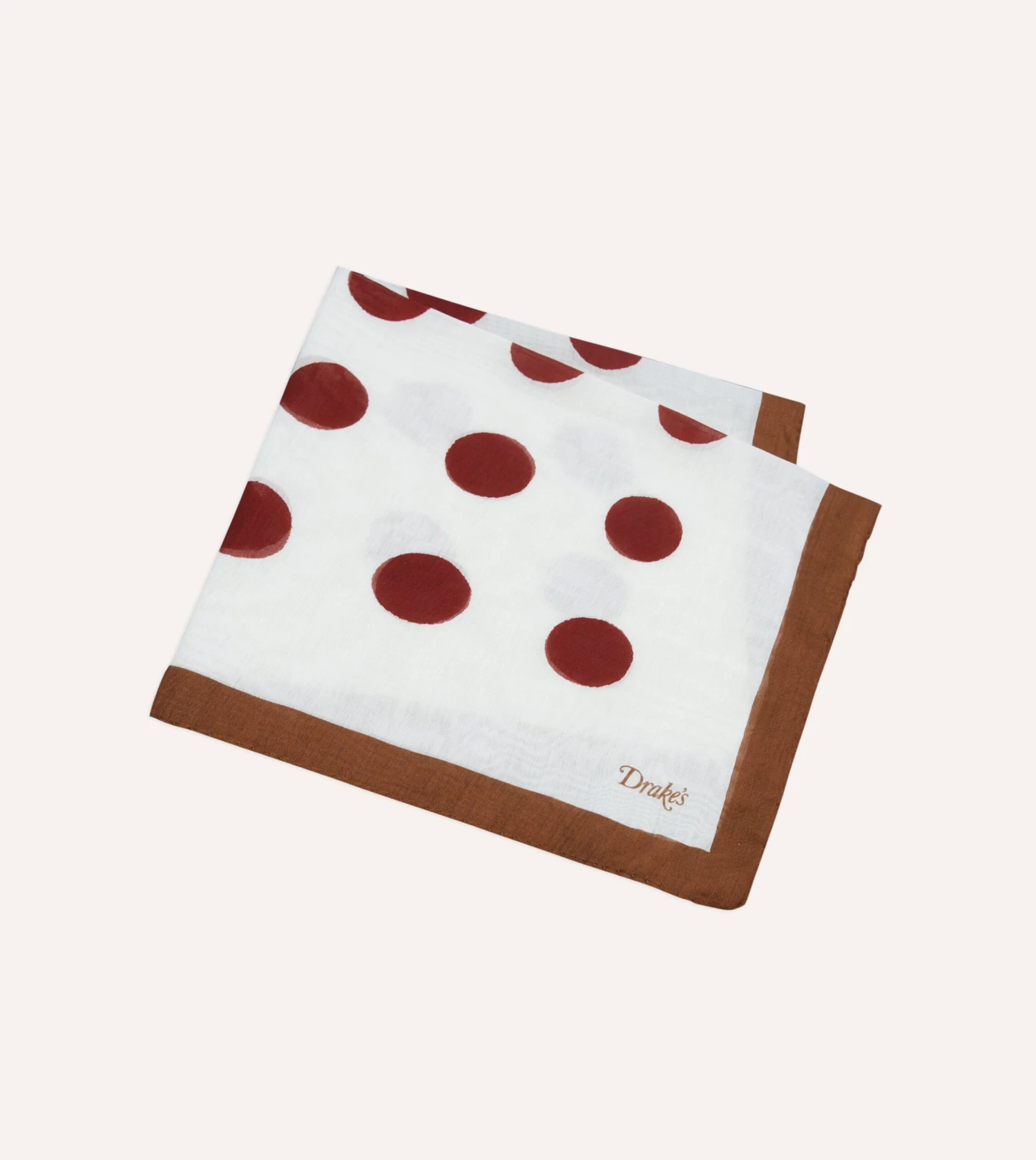 Brown, Ecru And Red Large Spots Print Cotton-Silk Pocket Square 6 Brown, Ecru And Red Large Spots Print Cotton-Silk Pocket Square - Image 4
