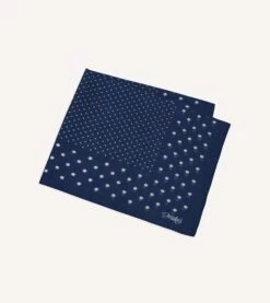 Navy Spot Border Print Cotton-Silk Pocket Square 7 Navy Spot Border Print Cotton-Silk Pocket Square -Drakes Shop DR1AE024080 01251 4