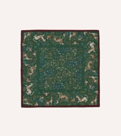 Red And Green Unicorn Garden Print Cotton-Silk Pocket Square