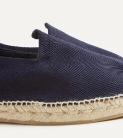 Navy Herringbone Cotton Espadrilles -Drakes Shop DR1AF121916 01250 3