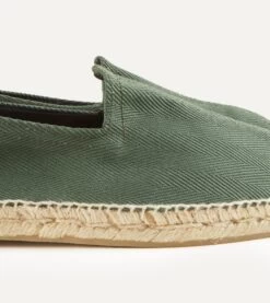 Green Herringbone Cotton Espadrilles 12 Green Herringbone Cotton Espadrilles -Drakes Shop DR1AF121916 04400 3