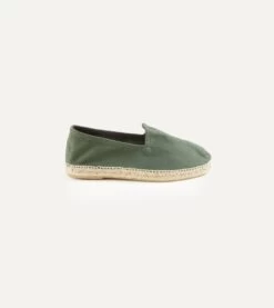 Green Herringbone Cotton Espadrilles 13 Green Herringbone Cotton Espadrilles -Drakes Shop DR1AF121916 04400 4