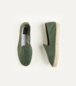 Green Herringbone Cotton Espadrilles 10 Green Herringbone Cotton Espadrilles -Drakes Shop DR1AF121916 04400 5