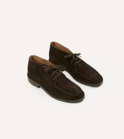 Crosby Moc-Toe Chukka Boot Dark Brown Roughout Suede With Rubber Sole