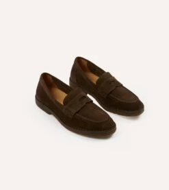 Brown Suede Canal Penny Loafer With Crepe Sole