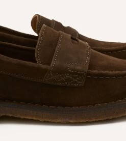 Brown Suede Canal Penny Loafer With Crepe Sole -Drakes Shop DR1AF322393 04300 3