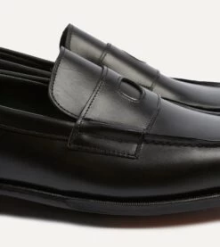Black Calf Leather Charles Mk II Goodyear Welted Penny Loafer -Drakes Shop DR1AF324163 01100 3