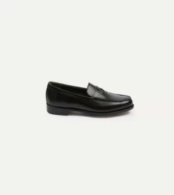 Black Calf Leather Charles Mk II Goodyear Welted Penny Loafer -Drakes Shop DR1AF324163 01100 6