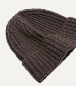Brown Cashmere Ribbed Knit Cap -Drakes Shop DR1AG1 21577 08 300 3