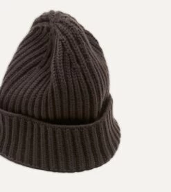 Brown Cashmere Ribbed Knit Cap -Drakes Shop DR1AG1 21577 08 300 4