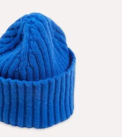 Blue Lambswool Ribbed Knit Cap -Drakes Shop DR1AG1 21579 04 200 3