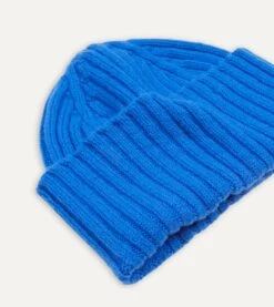 Blue Lambswool Ribbed Knit Cap -Drakes Shop DR1AG1 21579 04 200 4
