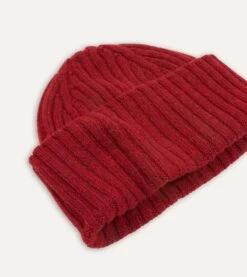Red Lambswool Ribbed Knit Cap -Drakes Shop DR1AG1 21579 05 700 4