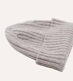 Light Grey Lambswool Ribbed Knit Cap -Drakes Shop DR1AG1 21579 07 050 3