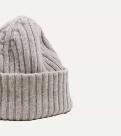 Light Grey Lambswool Ribbed Knit Cap -Drakes Shop DR1AG1 21579 07 050 4