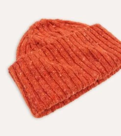 Orange Ribbed Merino Donegal Knit Cap 9 Orange Ribbed Merino Donegal Knit Cap -Drakes Shop DR1AG1 21581 04 800 4