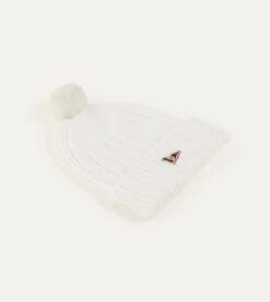 White Angora Lambswool Ribbed Bobble Knit Hat -Drakes Shop DR1AG1 22074 06 000 2