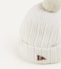 White Angora Lambswool Ribbed Bobble Knit Hat -Drakes Shop DR1AG1 22074 06 000 3