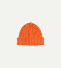 Orange Angora Lambswool Ribbed Knit Cap