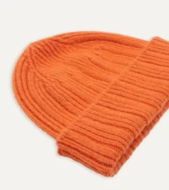 Orange Angora Lambswool Ribbed Knit Cap -Drakes Shop DR1AG1 22686 13 800 3