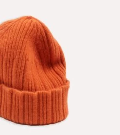 Orange Angora Lambswool Ribbed Knit Cap -Drakes Shop DR1AG1 22686 13 800 4
