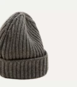 Charcoal Cashmere Ribbed Knit Cap -Drakes Shop DR1AG121577 03 3