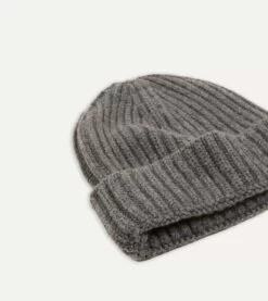 Charcoal Cashmere Ribbed Knit Cap -Drakes Shop DR1AG121577 03 4