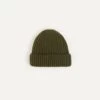 Khaki Green Cashmere Ribbed Knit Cap -Drakes Shop DR1AG121577 11400 1