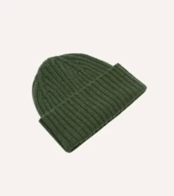 Green Lambswool Ribbed Knit Cap -Drakes Shop DR1AG121579 02400 3