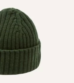 Green Lambswool Ribbed Knit Cap -Drakes Shop DR1AG121579 02400 4