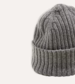 Grey Lambswool Ribbed Knit Cap -Drakes Shop DR1AG121579 03600 3