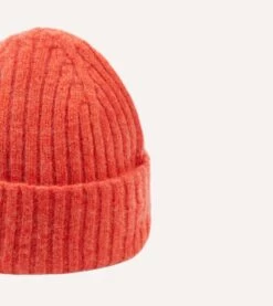 Orange Lambswool Ribbed Knit Cap -Drakes Shop DR1AG121579 06800 4