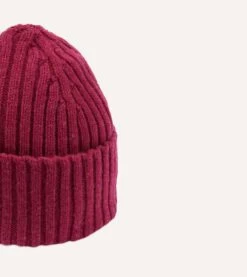 Fuchsia Lambswool Ribbed Knit Cap -Drakes Shop DR1AG121579 10990 3