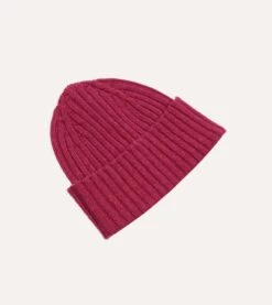 Fuchsia Lambswool Ribbed Knit Cap -Drakes Shop DR1AG121579 10990 4