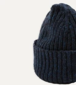 Navy Ribbed Merino Donegal Knit Cap -Drakes Shop DR1AG121581 01250 3